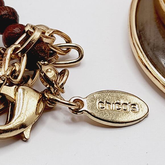 Chico's Pink Beige Brown Beaded Triple Pendent Necklace - 22 Inches - Picture 8 of 12